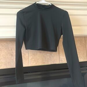 Black long sleeve crop top with mock neck